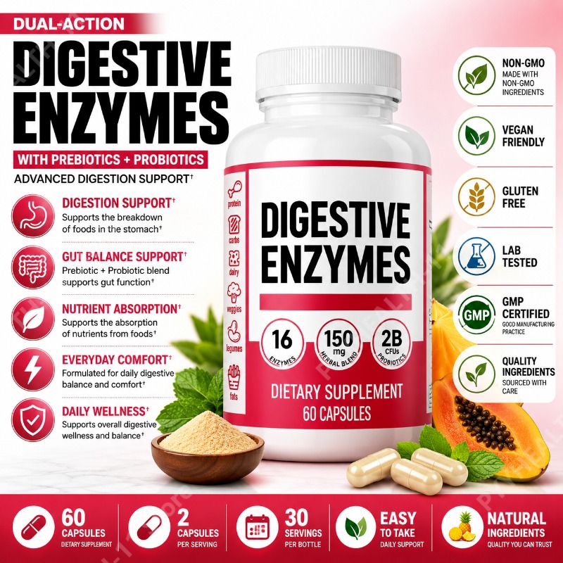 Digestive Enzyme Blend - Enzymes digestives avec prébiotiques et probiotiques,