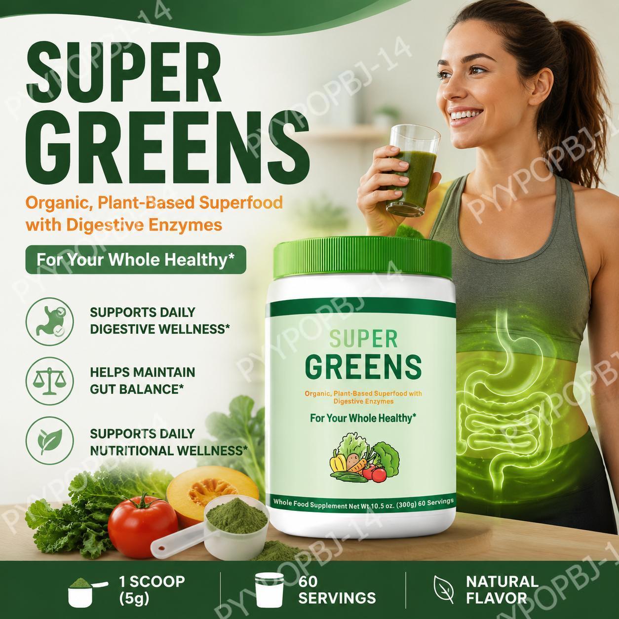 Digestive Enzyme Blend - Poudre de Super Greens Biologique à