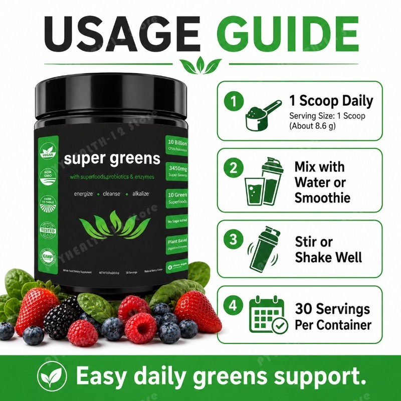 Poudre Super Greens avec mélan - Digestive Enzyme Blend avis et prix
