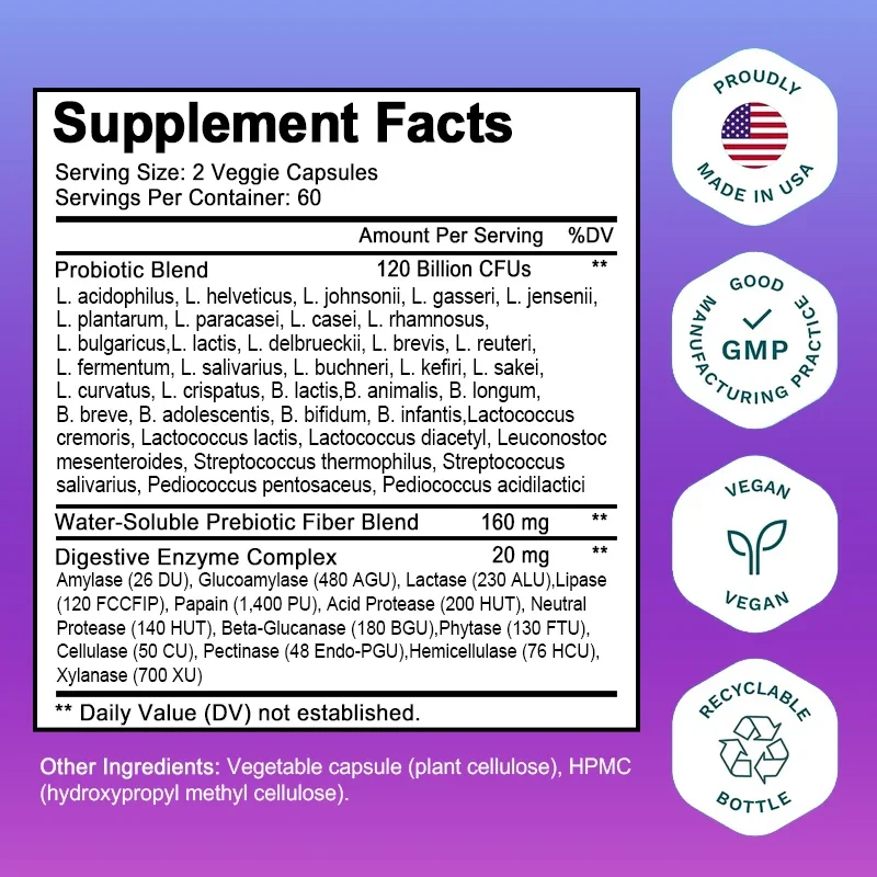 Probiotiques 120 milliards CFU - Digestive Enzyme Blend avis et prix